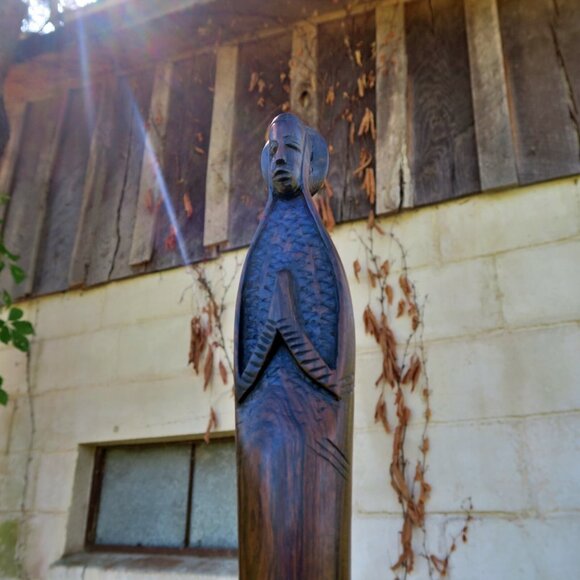 Macassar Ebony African Praying Woman Statue 12.5" Mid-Century Carving - Picture 9 of 12